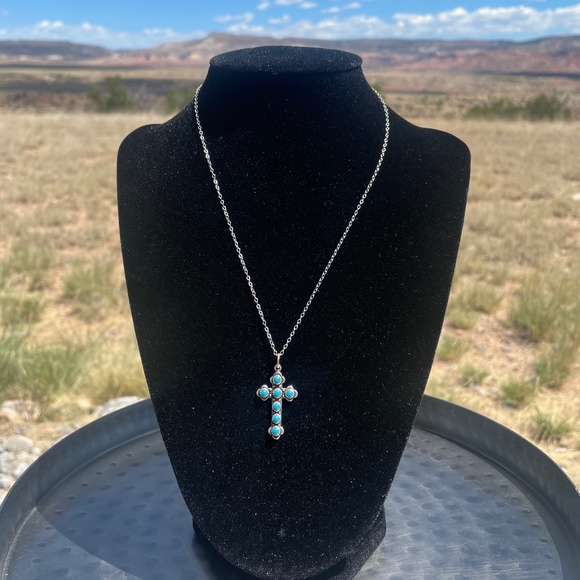 Jewelry - Sterling Silver Turquoise Cross Pendant